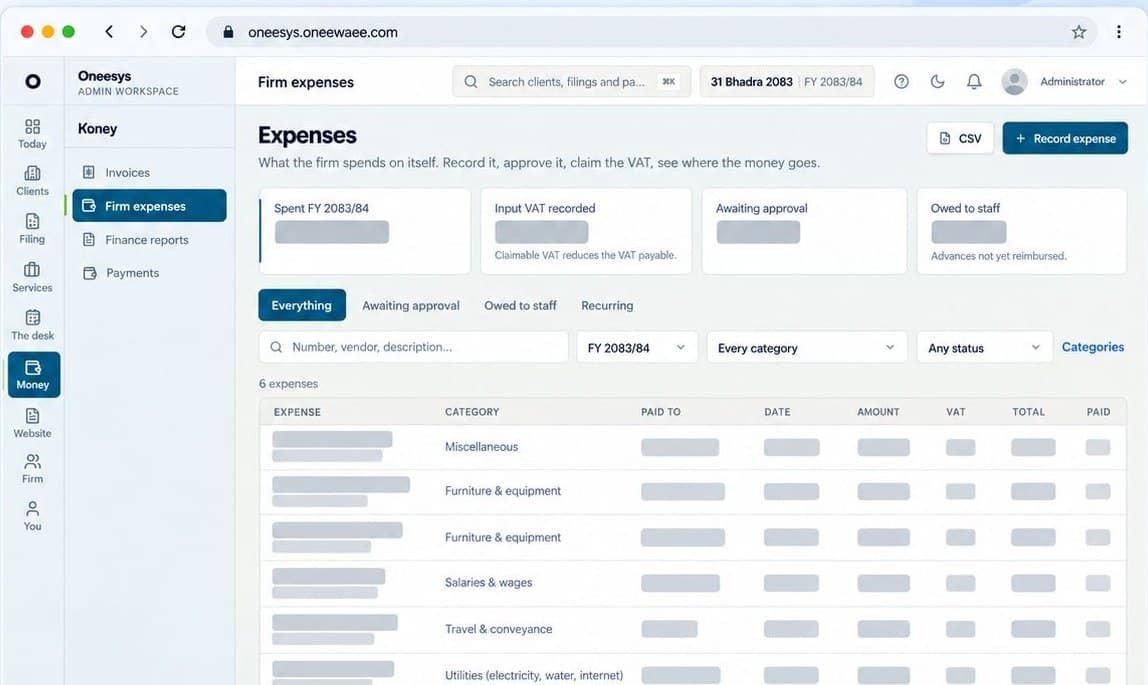 Oneesys — Expenses: Your own ledger, approvals and receipts.